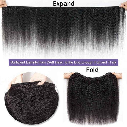 Kinky Straight Human Hair Bundles(14 16 18 Inch)100% Unprocessed Brazilian Virgin Human Hair 12A Yaki Straight 3 Bundles Hair Weft Sew In for Black Women Natural Color