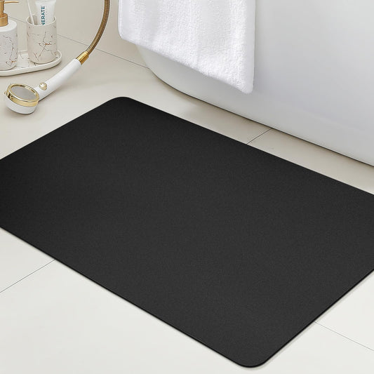 ACCUMTEK Non Slip Bath Mat, Thin Bathroom Rugs Fit Under Door, Quick Dry Bath Mats, Machine Washable Bath Rugs for Bathroom, Bathtub & Kitchen, Bathtub & Kitchen, Black/Solid/24 x17