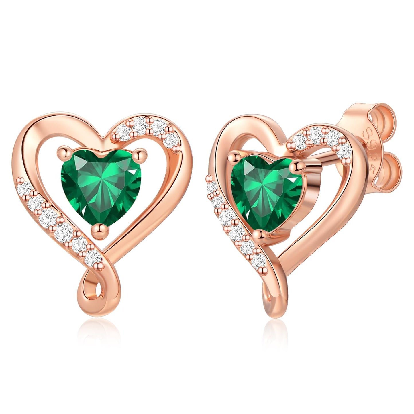 Zifeel Earrings for Women,Rose Gold Birthstone Heart Studs Earring for Girlfriend Wife,Anniversary Birthday Christmas Valentines Mothers Day Gifts Jewelry for Women Wife Her Mom