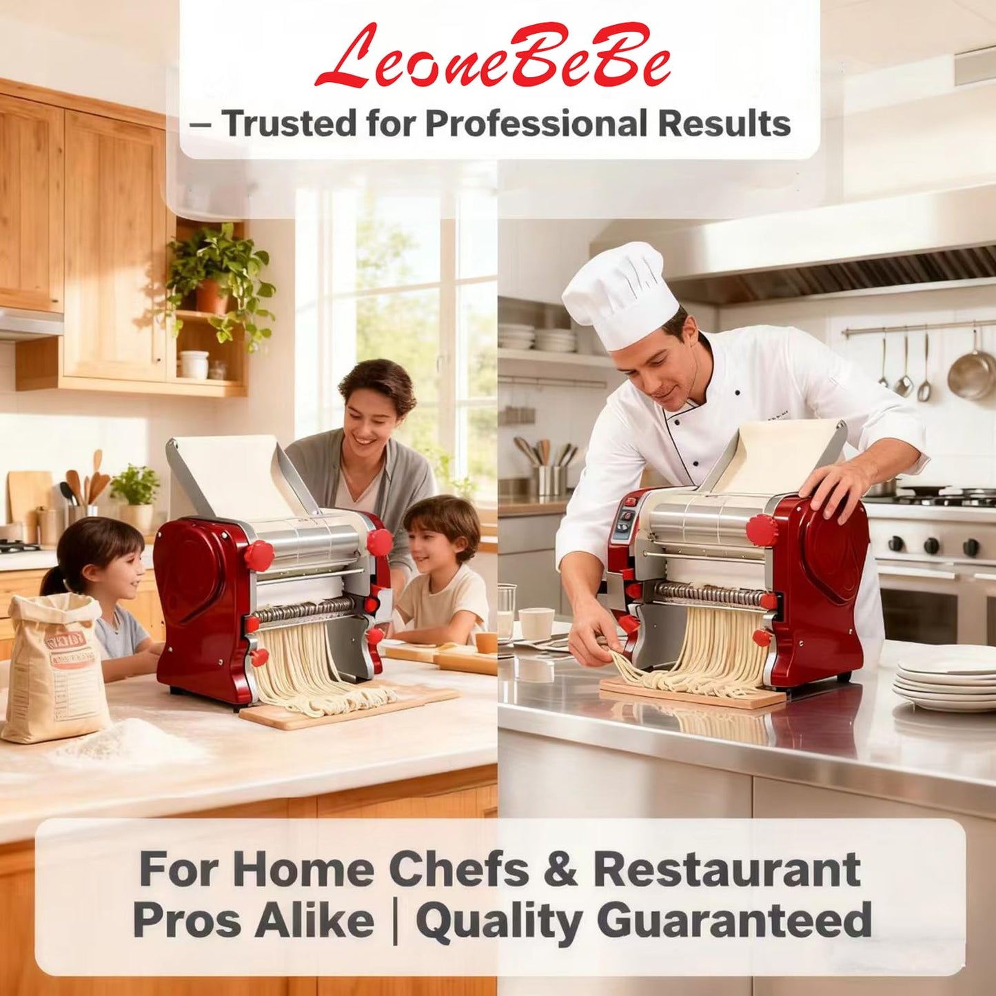 LEONEBEBE Commercial Pasta Maker Machine, Electric Noodle Roller, Bulit-in Press Sheeter, 3/9MM Dual Blades, Thickness Adjustable (0.3-5mm) for Restaurant Use
