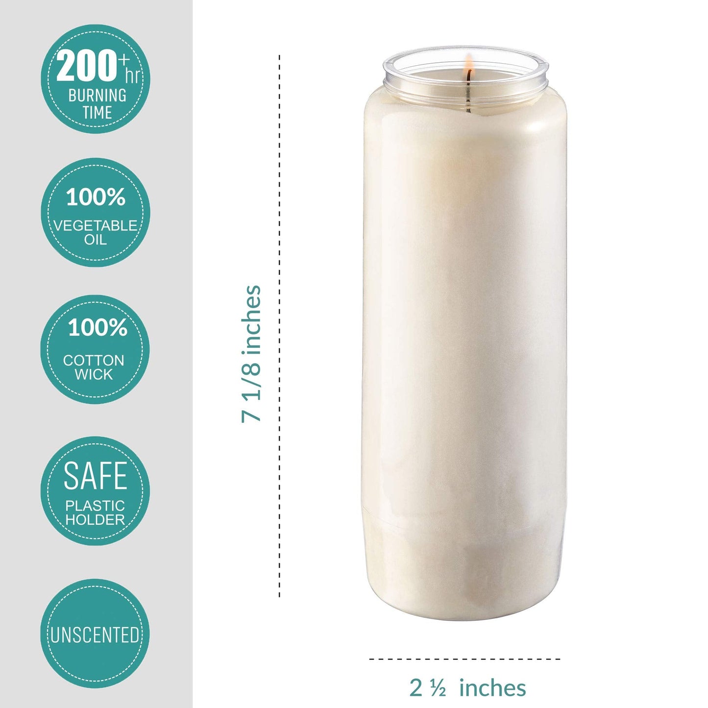 Rambue 9 Day Prayer Candles, 2 Pack - 7” White Memorial Candle for Shiva, Religious, Party, Emergency Candles - Long Burning Vegetable Wax in Plastic Jars