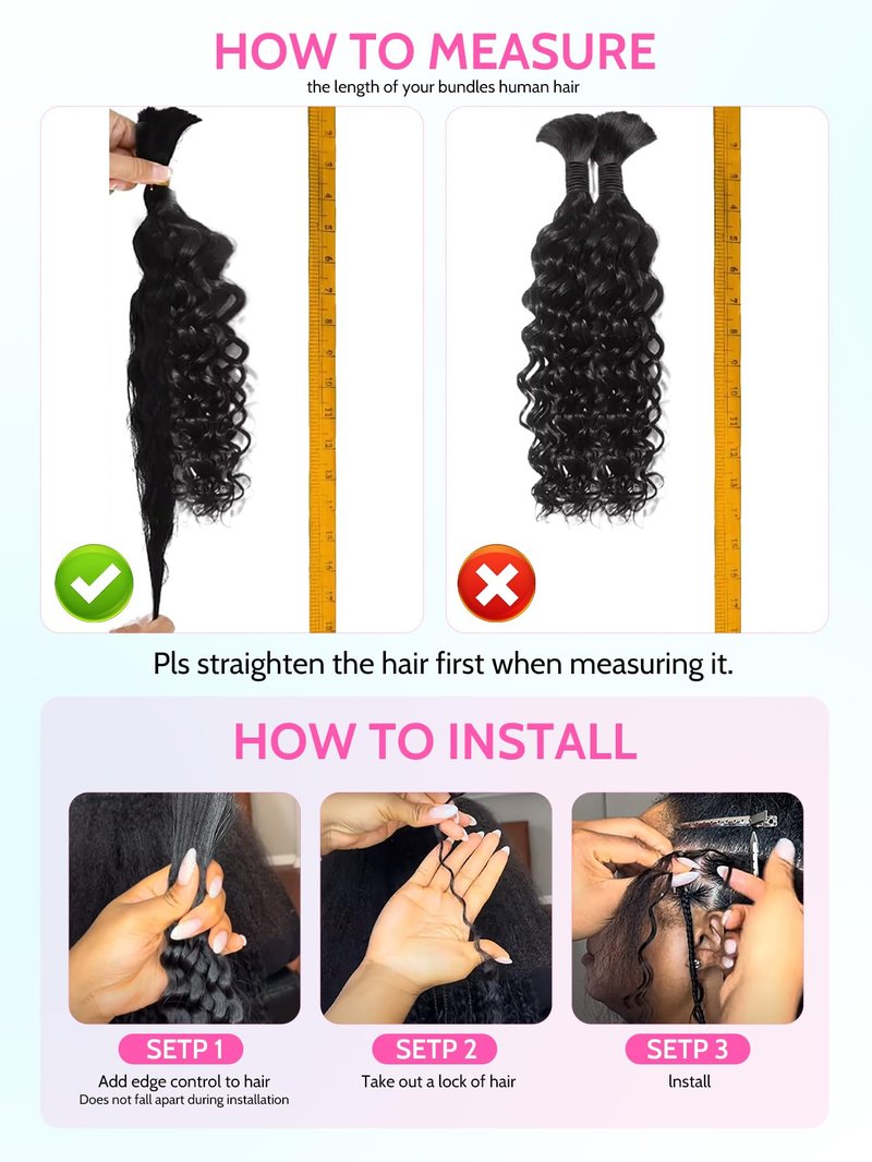 QUINARVVNA Human Braiding Hair for Boho Braids 110g Deep Wave Curly Bulk Human Hair 2 Bundles 12A Wet and Wavy Extensions for Knotless Bohemian Braids No Weft Natural Black 18 Inch