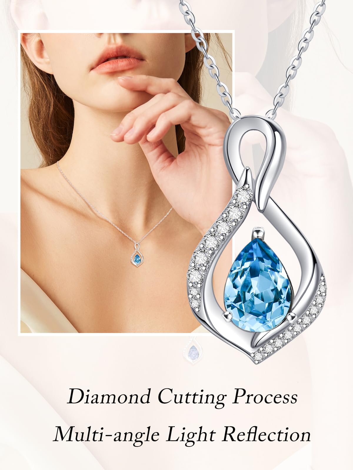 JIYVY32 Aquamarine Infinity Necklace for Women March Birthstone Necklaces White Gold Plating Anniversary Birthday Gifts for Wife Her Mom Girlfriend Birthstone Jewelry Gifts for Women