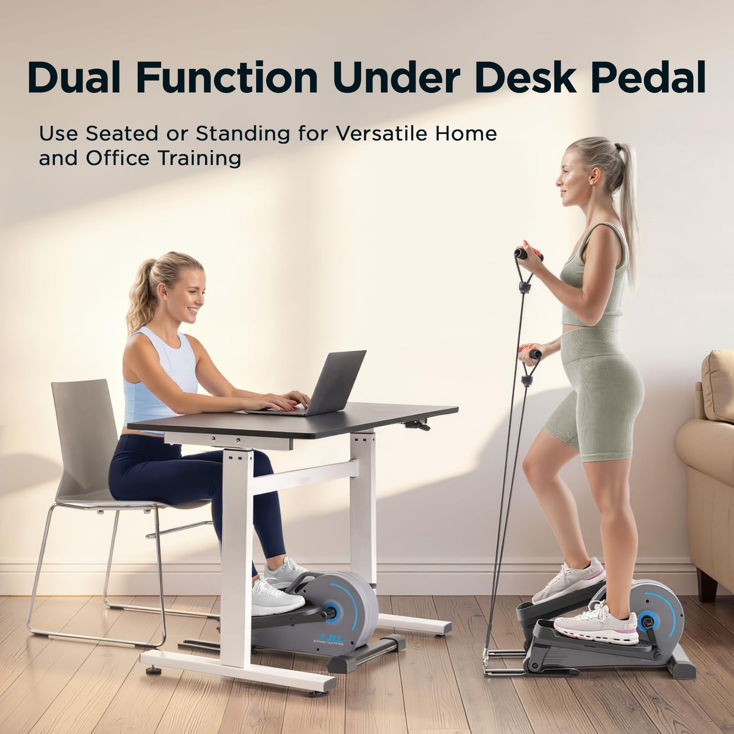 JLL Elliptical Exercise Machine Portable Stand Up with Resistance Bands, Compact Under Desk Pedal Exerciser & Trainer for Home Office, Quiet Magnetic 8-Level Resistance, Free Smart Fitness App