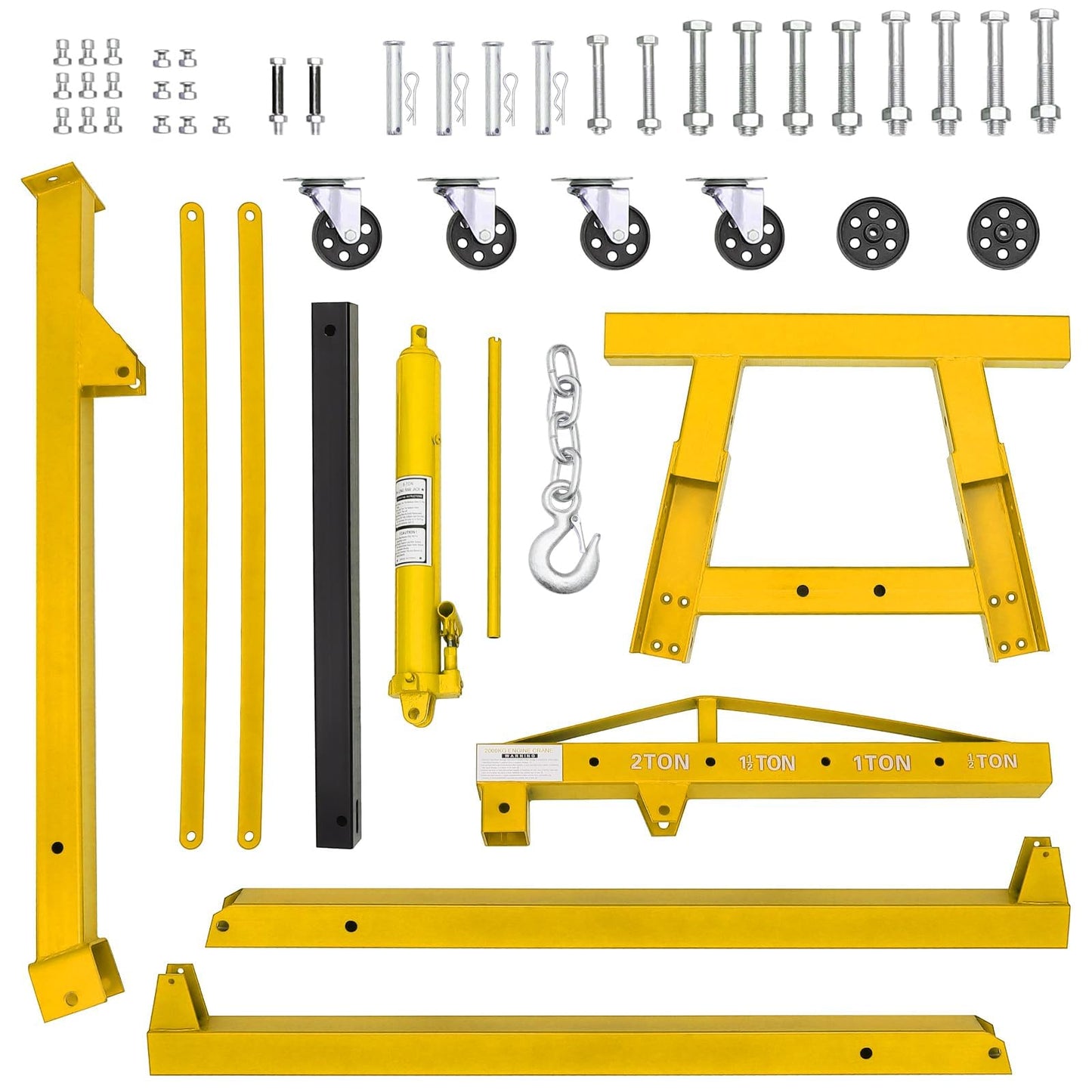 2 T Engine Hoist, 4000 LBS Heavy Duty Folding Cherry Picker Engine Lift Hydraulic Tilting Engine Shop Crane with 6 Iron Caster Wheels Telescopic Boom Hitch,Yellow