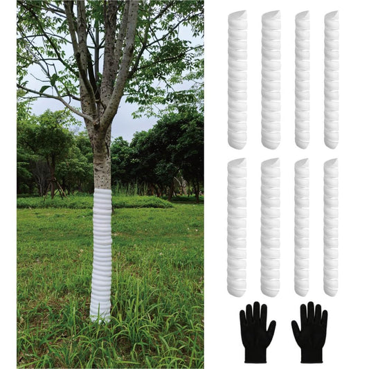 8 Pcs Tree Trunk Protector - Two Sizes Spiral Tree Guard with Free Cut-Resistant Gloves, Plastic Tree Bark Protector for Saplings/Fruit Trees, Anti-Deer/Squirrel/Animal Tree Protection for Garden Yard