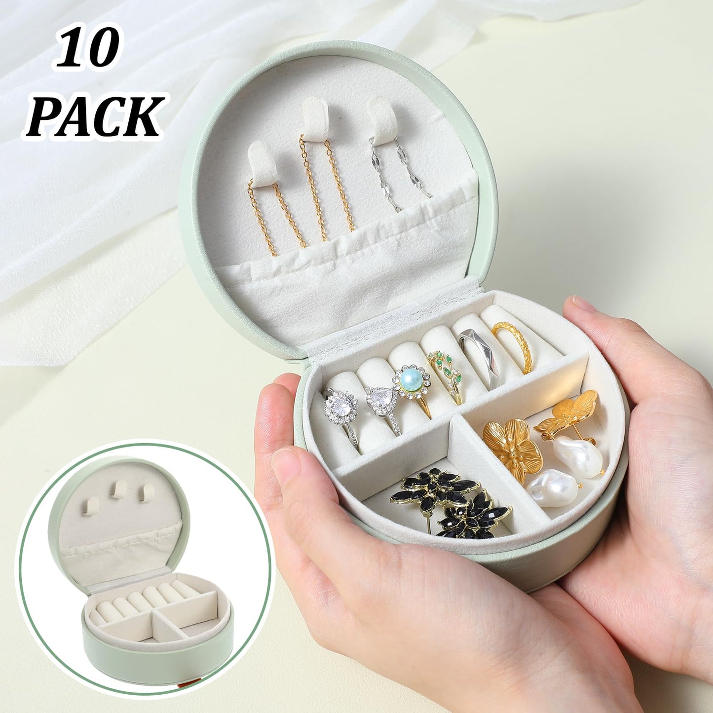 Tolare 10 Pcs Mini Jewelry Travel Case, Small Travel Jewelry Case Organizer, Half Moon Leather Jewelry-Box with Handle, Green Bridesmaid Gift for Women Wedding Party Accessories