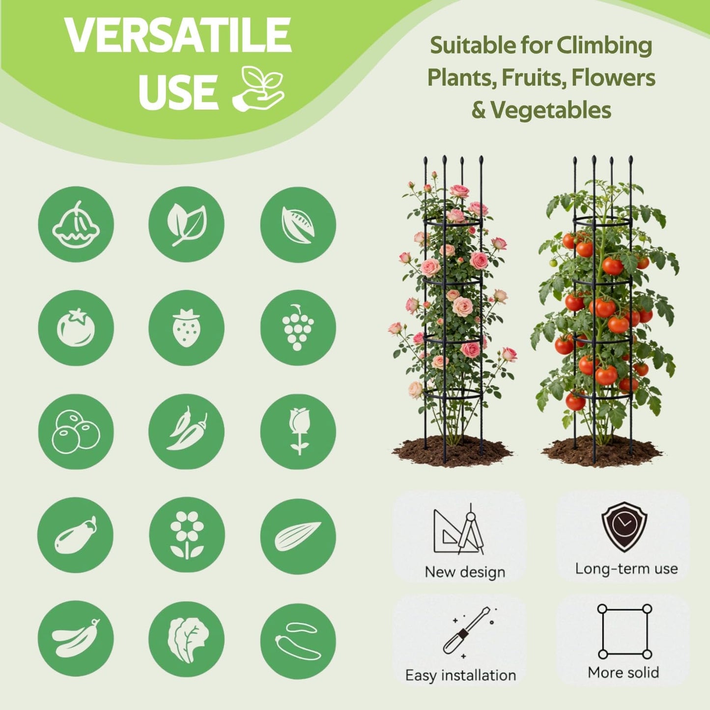 2 Pack Tomato Cages for Garden - Heavy Duty Tomato Trellis for Climbing Plants Outdoor & Indoor - 63 Inch Adjustable Tall Plant Cage & Support Garden Stakes for Pots Vegetables Flowers Fruits Vines