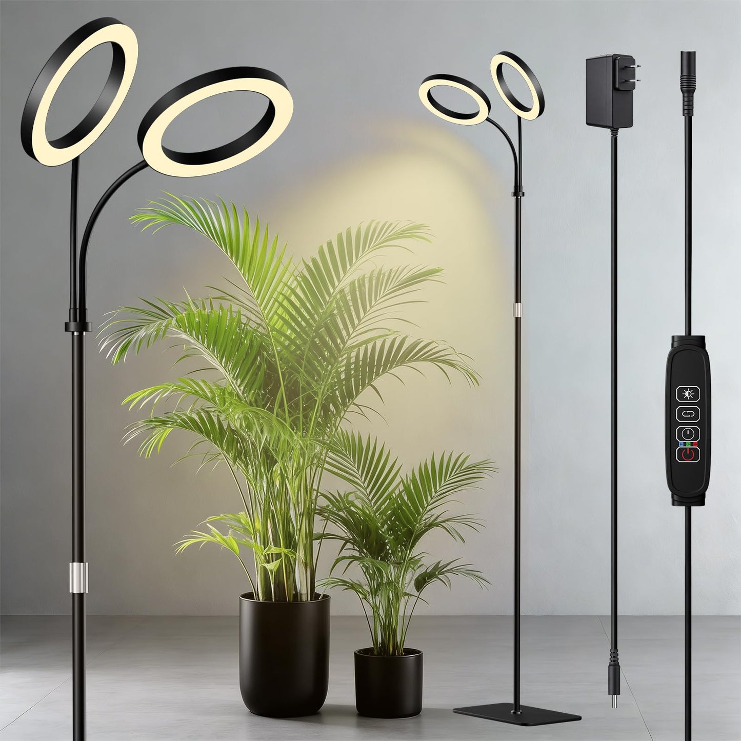 LPMZMBL Dual Head Grow Light for Indoor Plants Full Spectrum Plant Light with 16.5"-68" for Growing Large Tall Plants Equipment with 3/9/12-hour Automatic Timers 3 Light Modes 10 Dimmable Levels