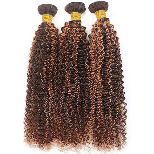 Giginger Jerry Curly Human Hair Bundles 20 22 24 Inch Brazilian Chocolate Brown Highlight P4/30 Jerry Curly Bundles Human Hair 100% Unprocessed Raw Quick Weave Hair for Black Women