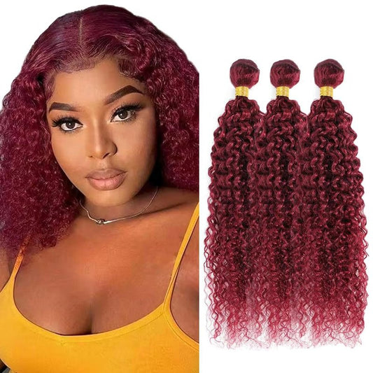 Curly Wave Human Hair Bundles 14 16 18 Inch #99J Burgundy Bundles Human Hair Wine Red 12A Unprocessed Native Virgin Hair 50G Per Bundle 3 Extensions Wet and Wavy Weave for Women