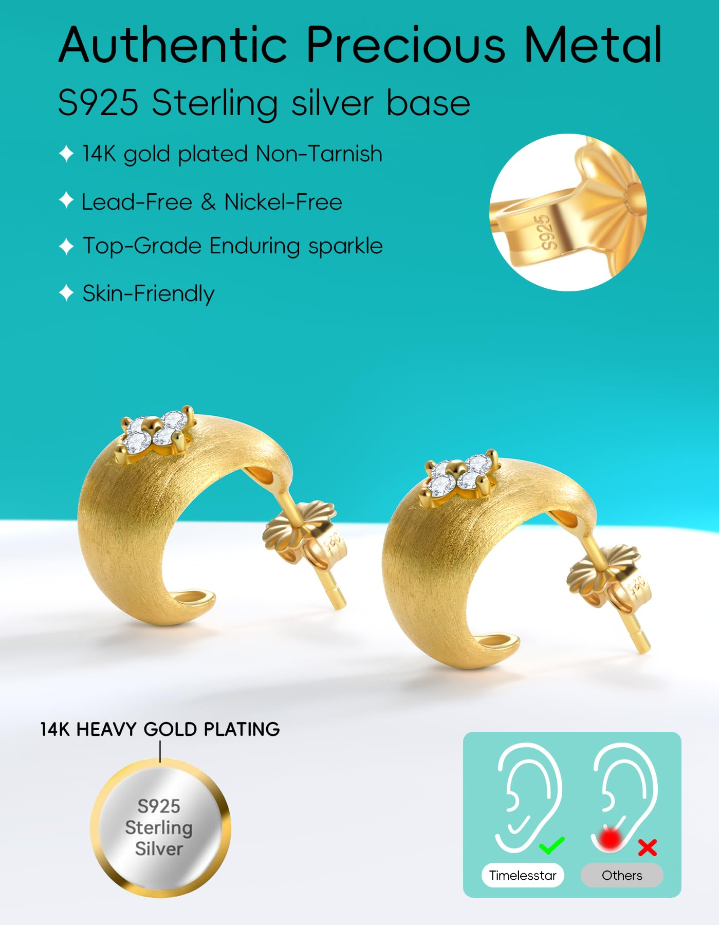 Timelesstar Four Leaf Clover Earrings for Women 14K Gold Hoop Earrings Moissanite Diamond 925 Sterling Silver Dainty Silver Hoop Earrings Gold Earrings