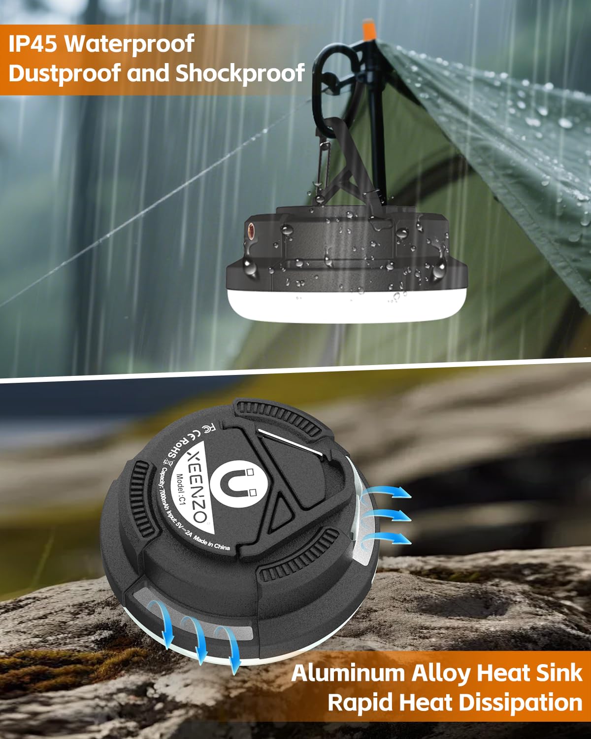 LED Rechargeable Camping Lantern, Portable Camping Lights with 6 Modes, Magnetic Hanging Tent Light, IPX5 Waterproof Emergency Light for Power Outages, Hurricanes, Hiking, and Travel