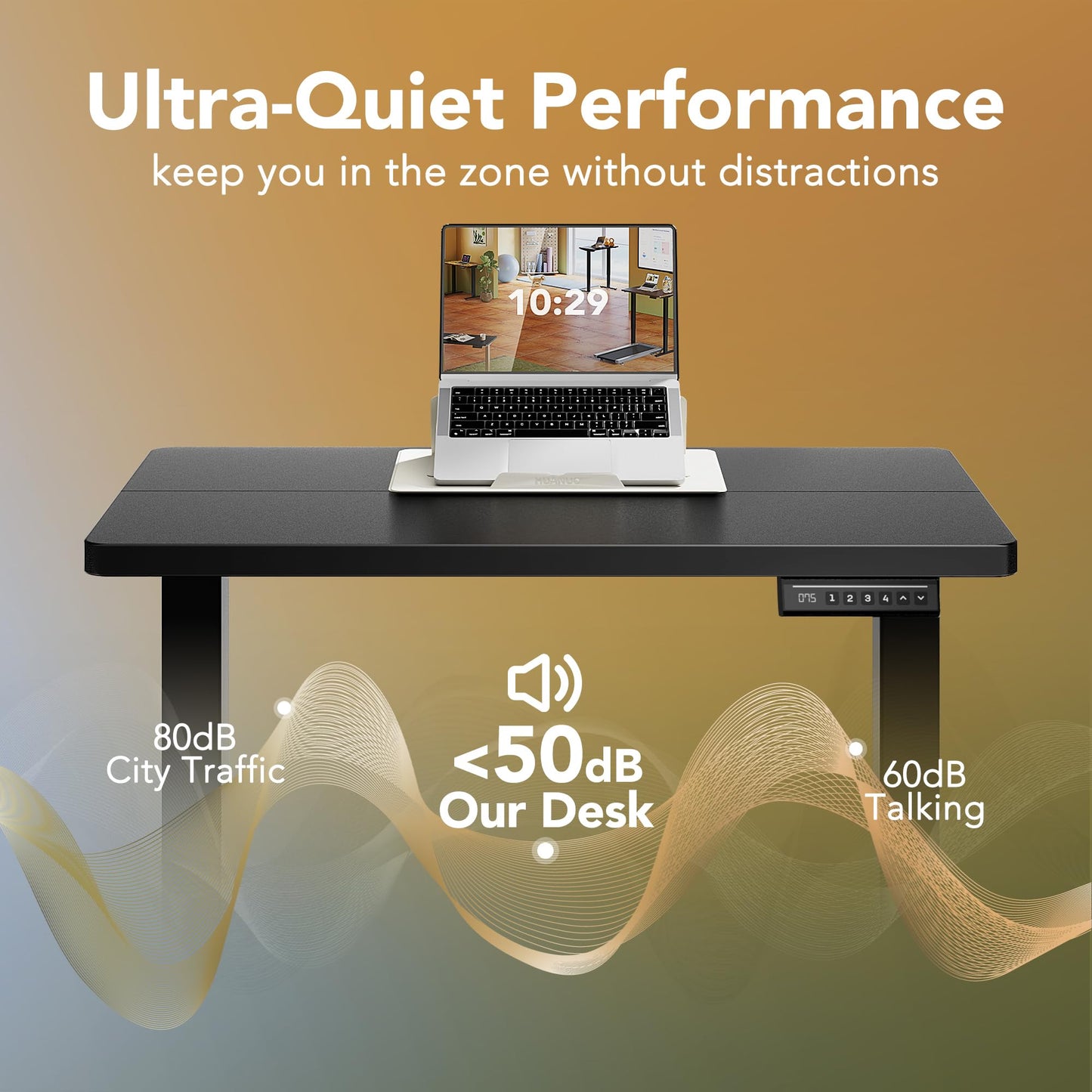 HUANUO Electric Standing Desk,48" x 24" Height Adjustable Desk, 4 Memory Height Settings, Sit to Stand Up Desk for Home Office, with Headphone Hook, Cable Manager, Black