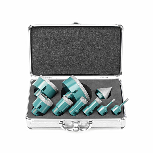 9Pcs Diamond Core Drill Bits Set - 8Pcs 6/6/20/25/35/50/75/100mm Drill Bits & 1Pc 50mm Chamfer Bit, Deep Green Hole Saw Set with Storage Box - for Tile Granite Marble