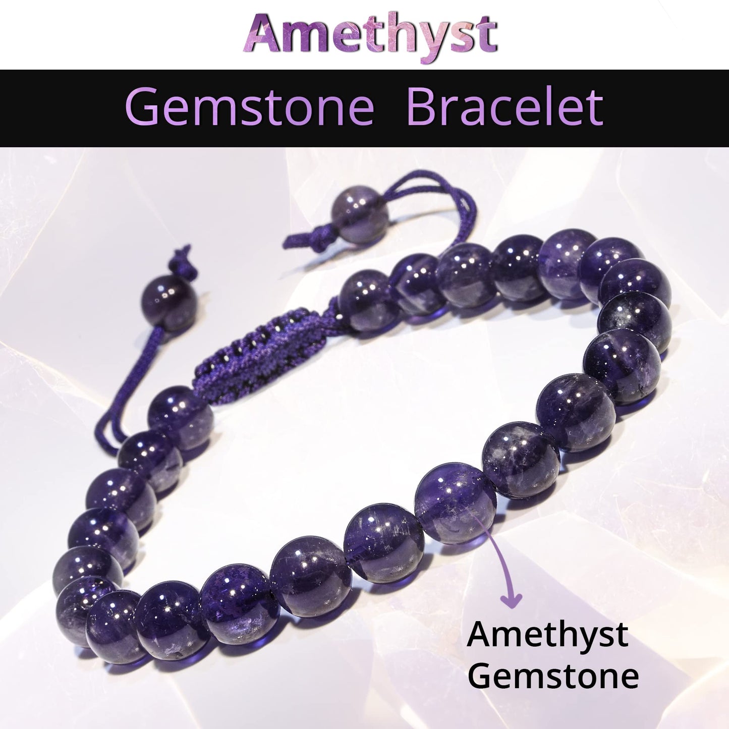 ANAYA AGATE Healing Crystal Bracelet – Chic Gemstone Bracelet for Men and Women – 8mm Round Bead Bracelets for Spiritual Healing, Protection, Positive Energy - Amethyst