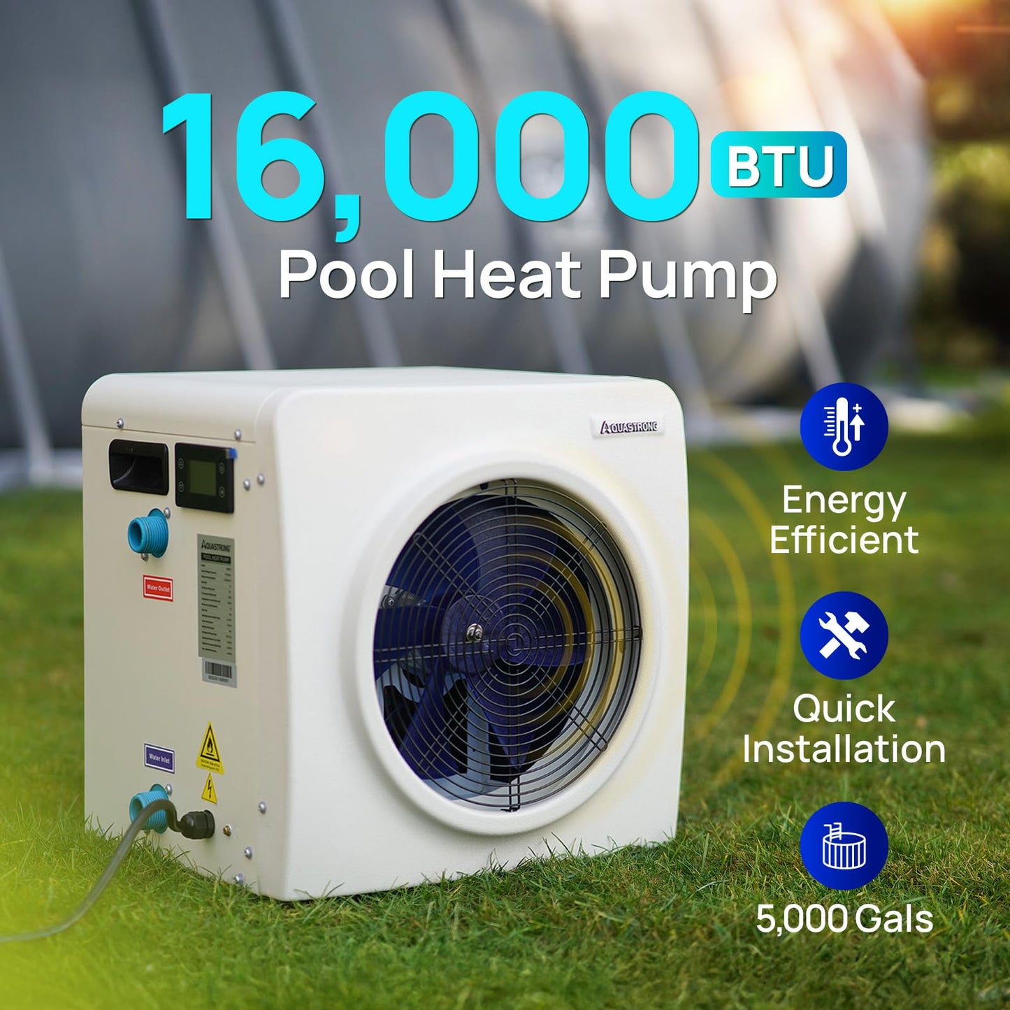AQUASTRONG Swimming Pool Heat Pump,Electric Pool Heater for Above Ground and Inground Pool,Heating and Cooling Pool Heater Pools Up to, 5000 Gallons