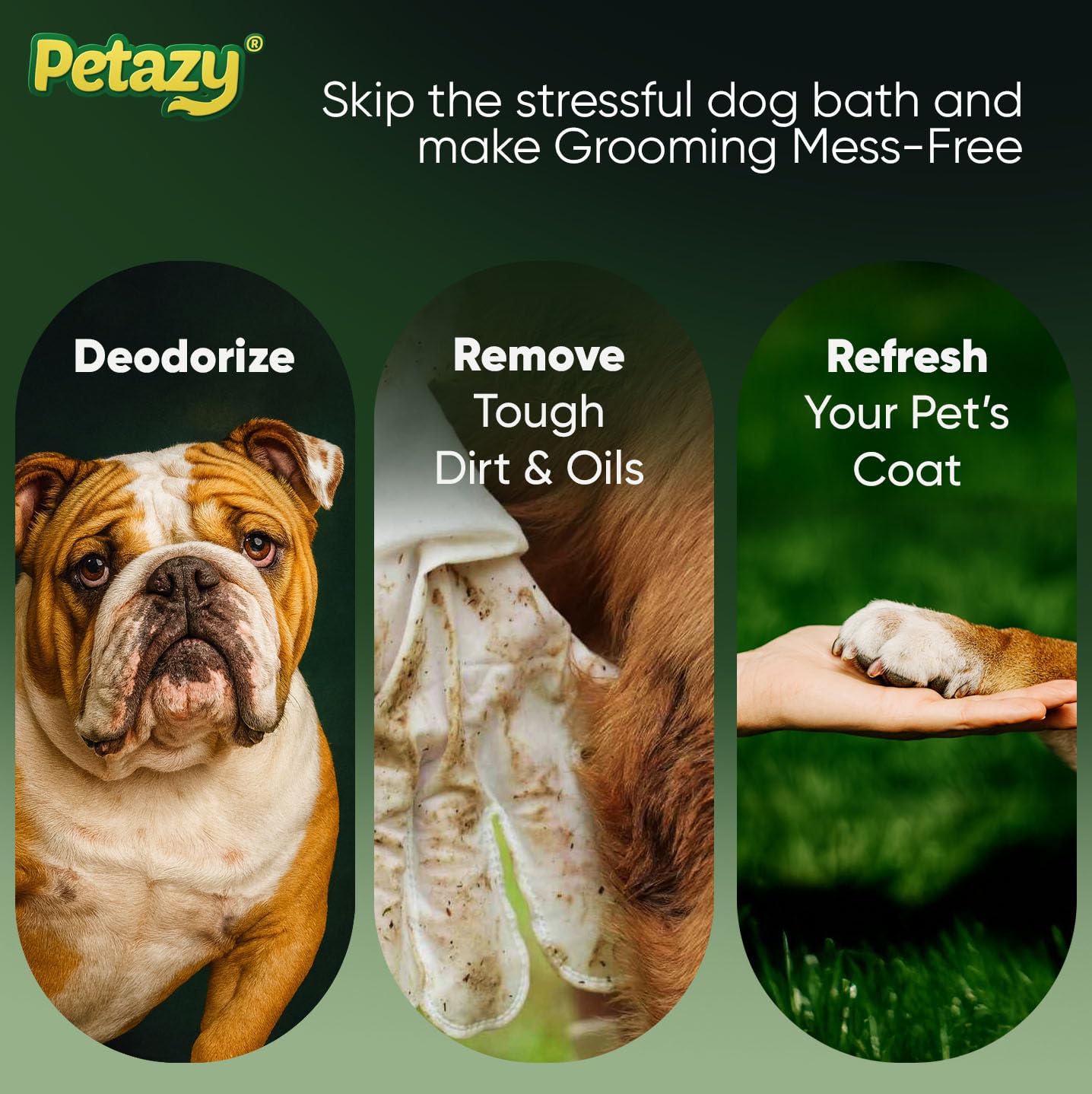 Petazy Pet Glove Wipes for Dogs & Cats – Hypoallergenic Thick Cleaning Gloves with Aloe & Coconut Oil for Paws, Face, Ears & Butt, Instant No Rinse Grooming Wipes to Deodorize and Hydrate, 25 Pack