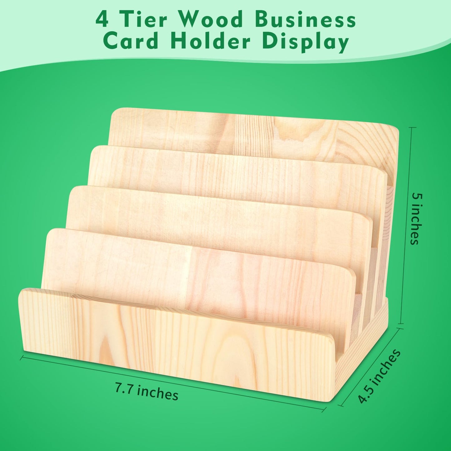 DLUGOPIS 4 Tier Wood Business Card Holder Display Business Card Display Rack Business Card Stand Business Card Organizer Multiple Business Card Holder Case Gift Card Display for Office Desk (Wood)