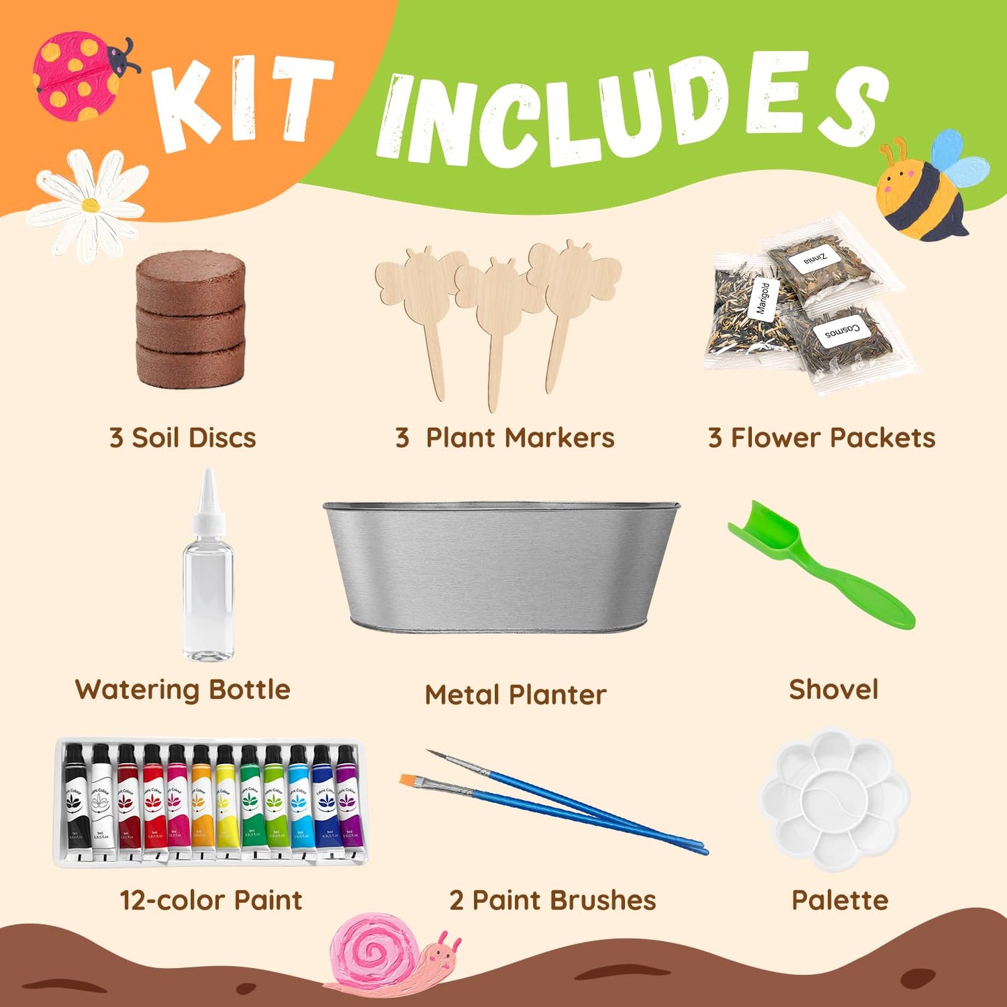 PLANTMEW Paint & Plant Flower Growing Kit for Kids - Fun Kids Gardening Set - Unique Birthday, Crafts & Arts, Gardening Gifts for Girls & Boys, Ages 5, 6, 7, 8-12 Years Old, Easter Gifts for Girls