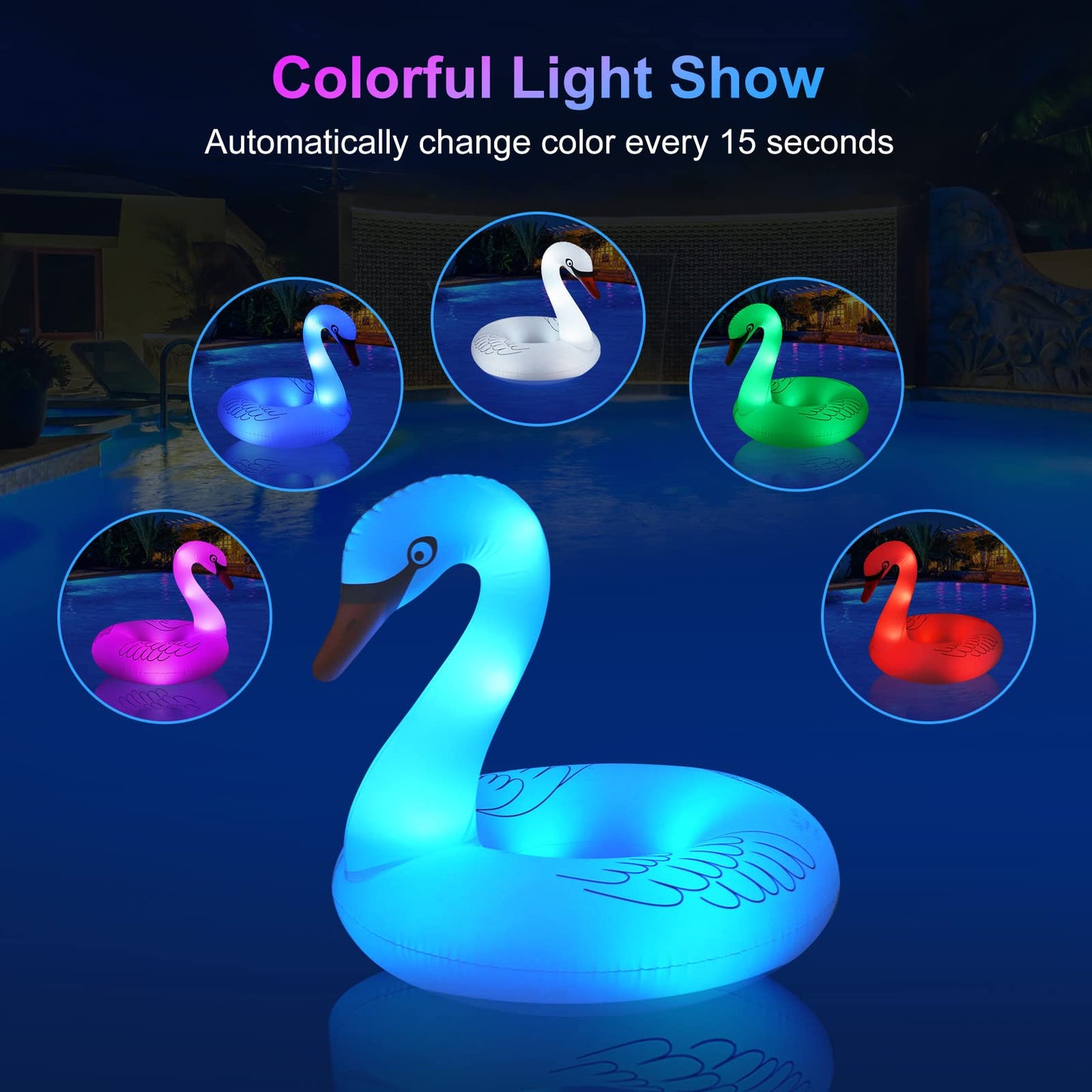 Inflatable Pool Floats, Solar Powered Large Swan Pool Float Adult, LED Color Changing Swan Floaties for The Pool, 42 Inch Lake Floats Adults for Outdoor Seaside, Lake, Pool