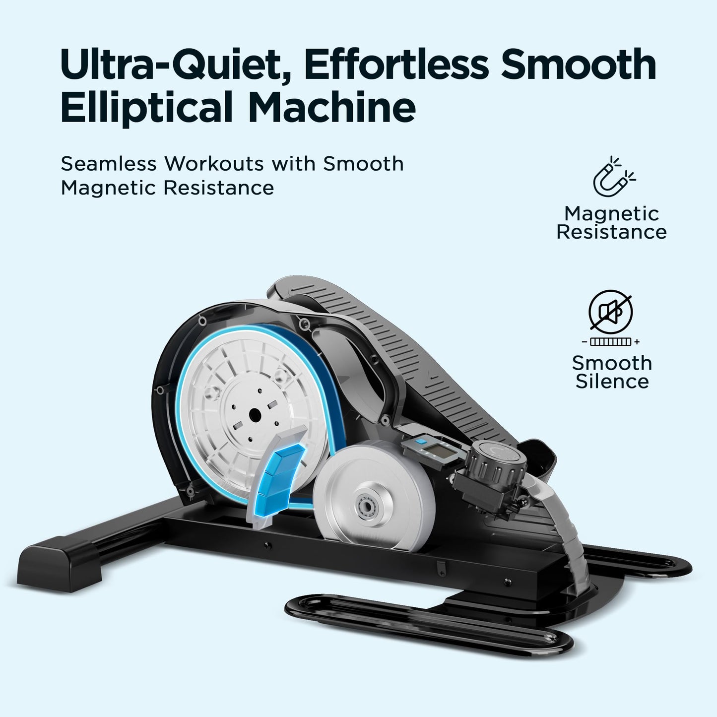 JLL Elliptical Exercise Machine Portable Stand Up with Resistance Bands, Compact Under Desk Pedal Exerciser & Trainer for Home Office, Quiet Magnetic 8-Level Resistance, Free Smart Fitness App