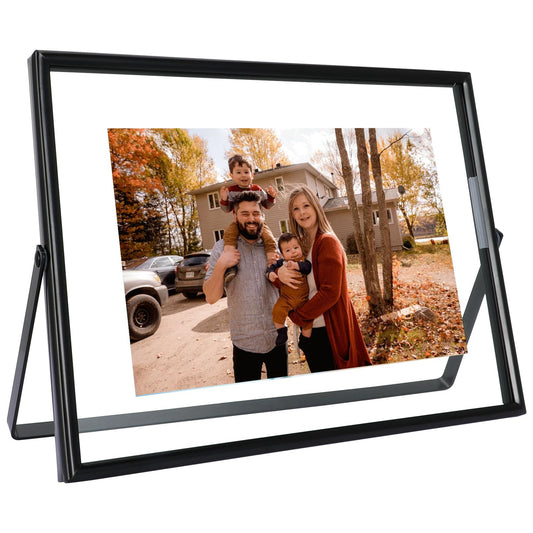 AhaGo Black Floating Frame (6"x8",Horizontal), For Picture Sizes 5x7, 4x6, 3x5, Tabletop Shelf Photo Frames, Classy Gift For Festival, Wedding, Birthday, Home or Office Décor