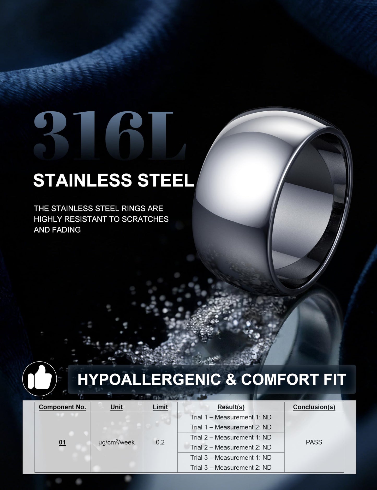 Florideco 10mm Stainless Steel Ring Wedding Bands for Women Mens Ring Wedding Band Plain Dome High Polished Size 7