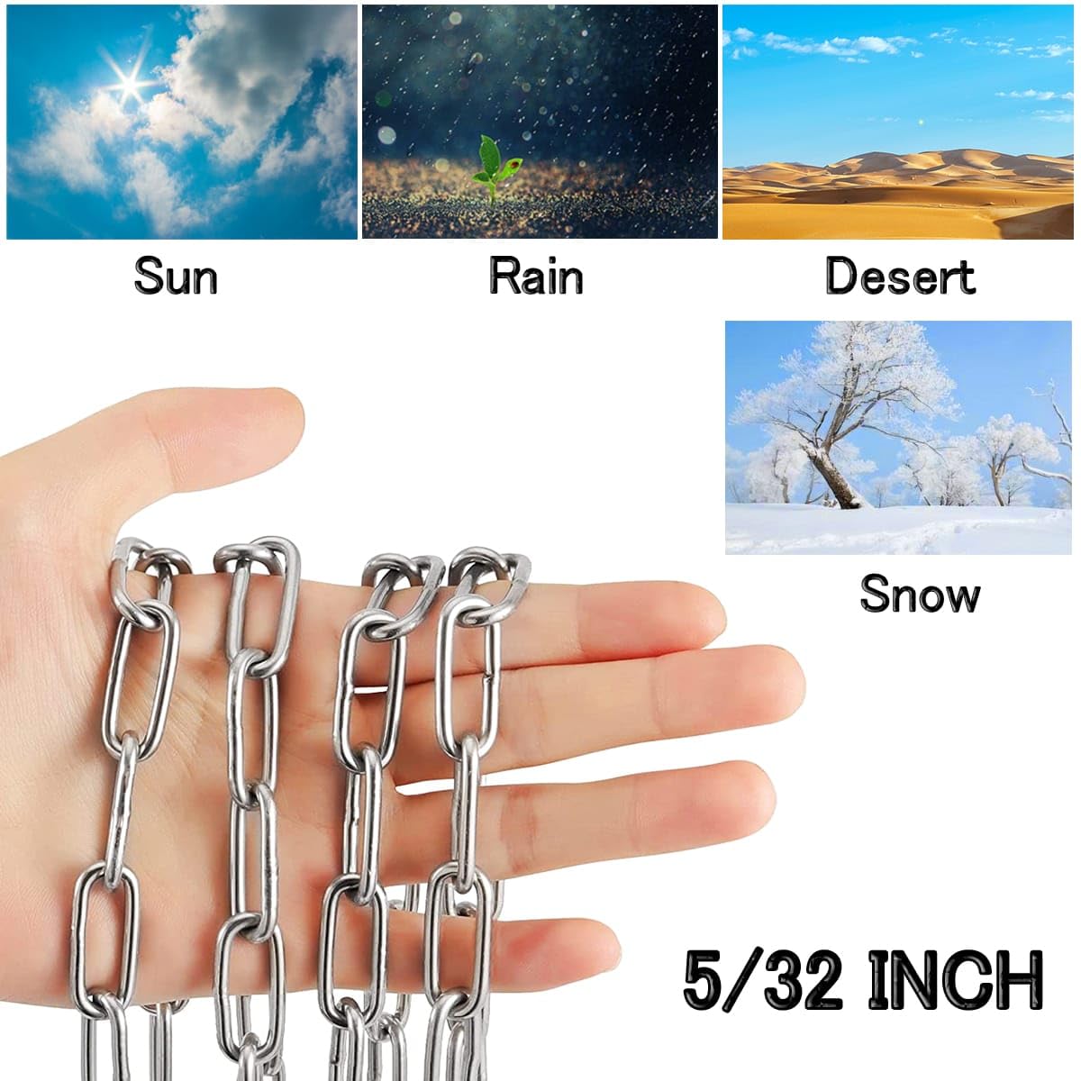 Stainless Steel Chain, Lsqurel 13ft Metal Chain Link Chain 5/32in Light Duty Chain Utility Chain Jack Chain for Home Outdoor Camping Hanging etc (5/32in-13ft)