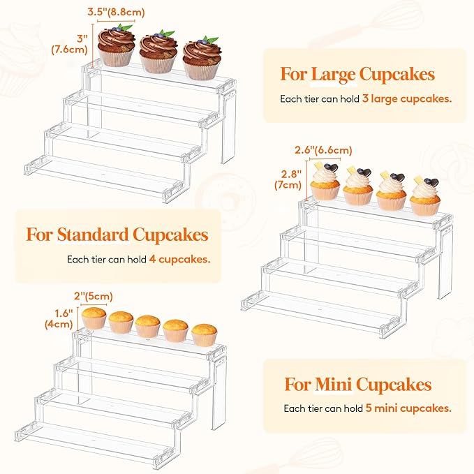 Lifewit Cupcake Stand, Perfume Cologne Organizer, Tool-Free Assembly, Display Riser, Spice Rack, Figurine Holder, Makeup Storage, Room Decor, Party Decorations, Clear, 12″ 4 Tier, 1 Pcs
