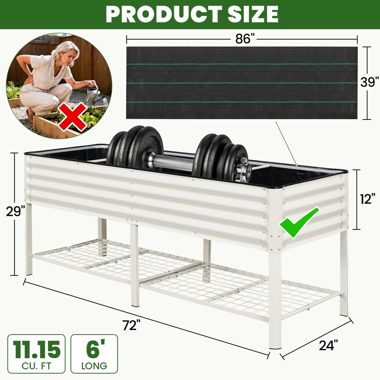 Elevated Raised Garden Bed 2' x 6'- Galvanized Metal Planter Boxes with Legs & Storage Rack, Outdoor Planters for Backyard/Patio/Balcony, with Drainage Holes for Vegetables, Flowers, Herbs, White