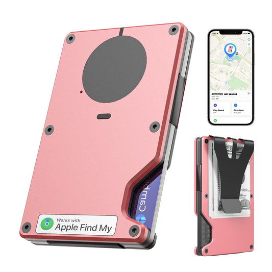 Air Wallet, Built-in Tracker Slim Wallet, Smart Wallet with Money Clip, Compatible with FindMy Network(iOS Only), Anti-Theft Card Holder, *Gift for Men (Tracker Wallet,Macaron Powder)