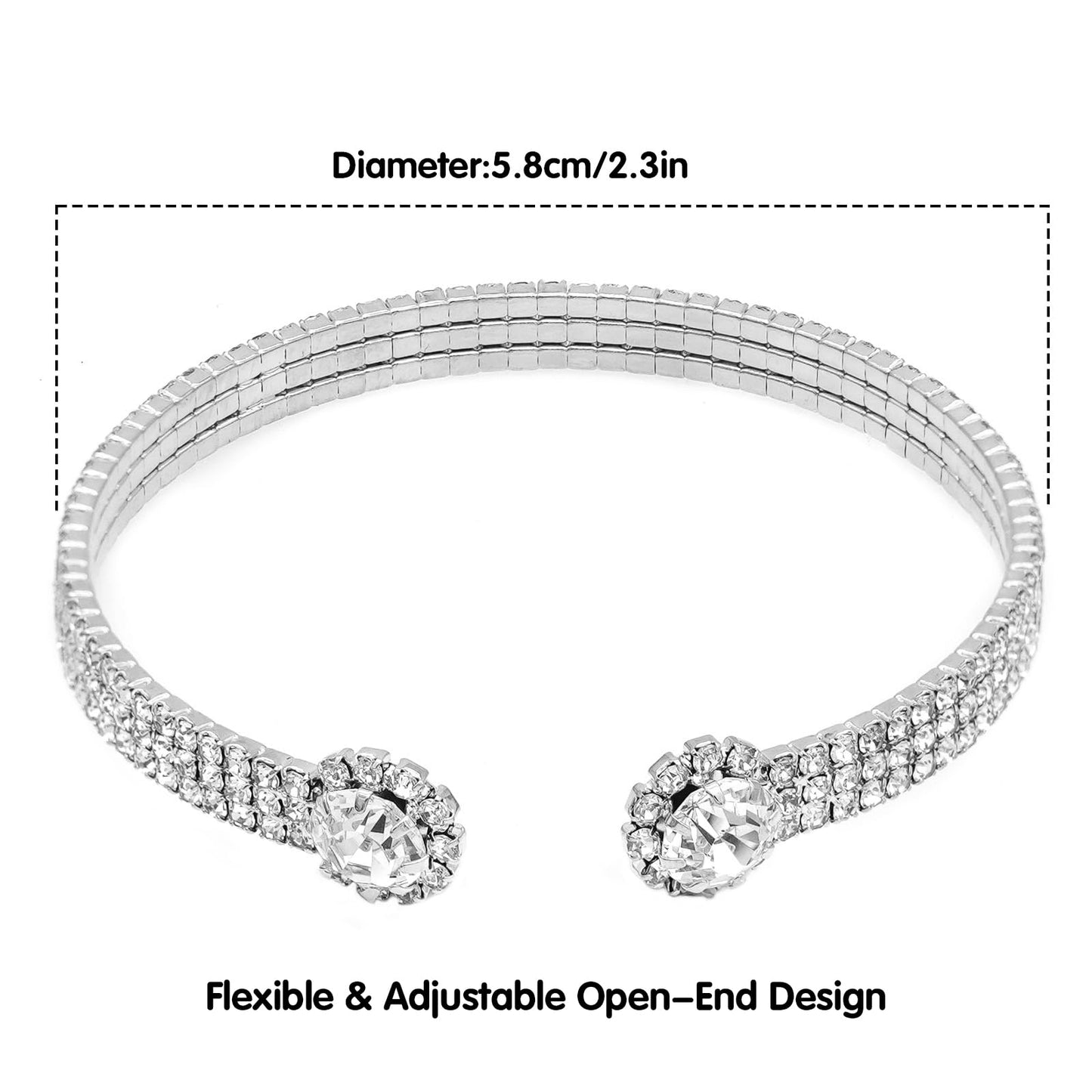 Tidefire Rhinestone Tennis Cuff Bracelet for Women Crystal Bridal Bangle for Prom Wedding Party Dating (1213 Silver)