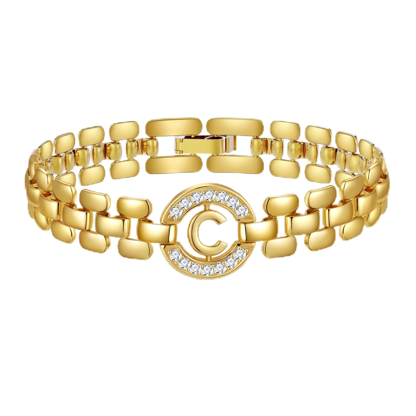 WEDDINEN Initial Bracelet,14K Gold Plated Letter Bracelets for Women, Thick Bangle Wrist Gold Alphabet Bracelet for Women, Christmas Gifts for Women Jewelry Initial C Charm Chain