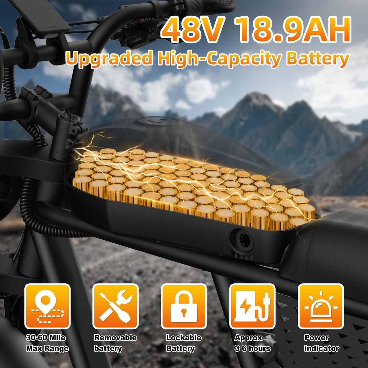 YUCHETX Electric Bike for Adults with Peak 1600W Peak Motor,Max Speed 35MPH,Up to 60Miles,Moped ebikes with 18.9AH Battery,20" Fat Tire Adult Electric Bicycle,Shipped from USA Warehouse