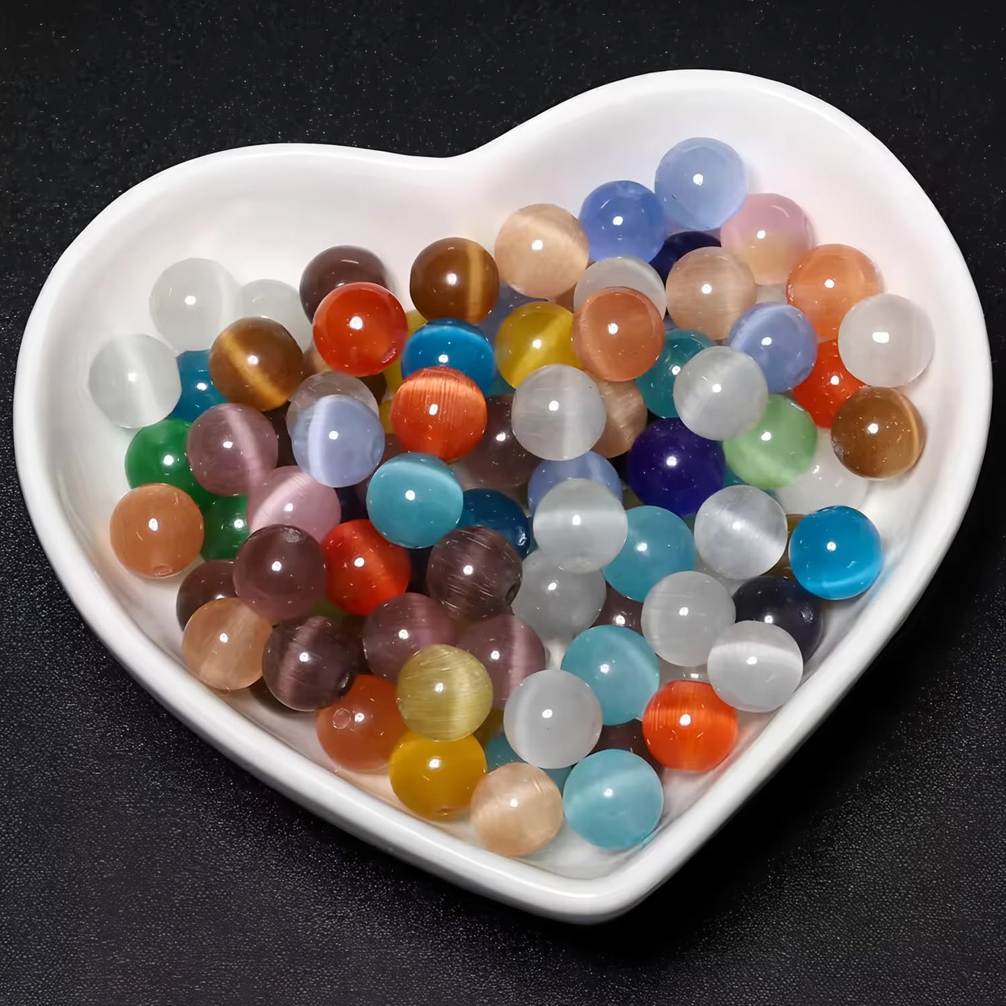 HAAMIIQII 8mm Purple Violet Cat Eye Glass Round Crystal Stone Loose Gemstone Beads for Jewelry Making Bracelets Necklaces Earrings Crafts (45-50pcs)