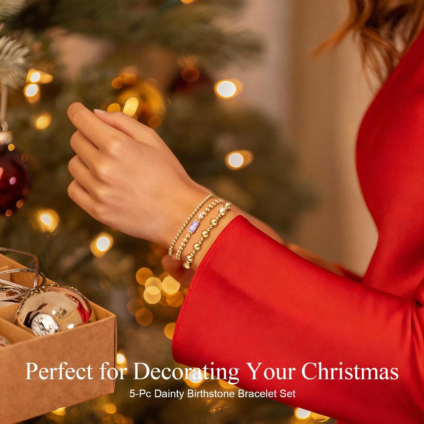 5 PCS Gold Bracelets for Women, Dainty Birthstone Bracelet 14K Gold Plated Stackable Paperclip Cuban Link Chain Bead Bracelets, Fashion Trendy Jewelry Sets Birthday Gifts