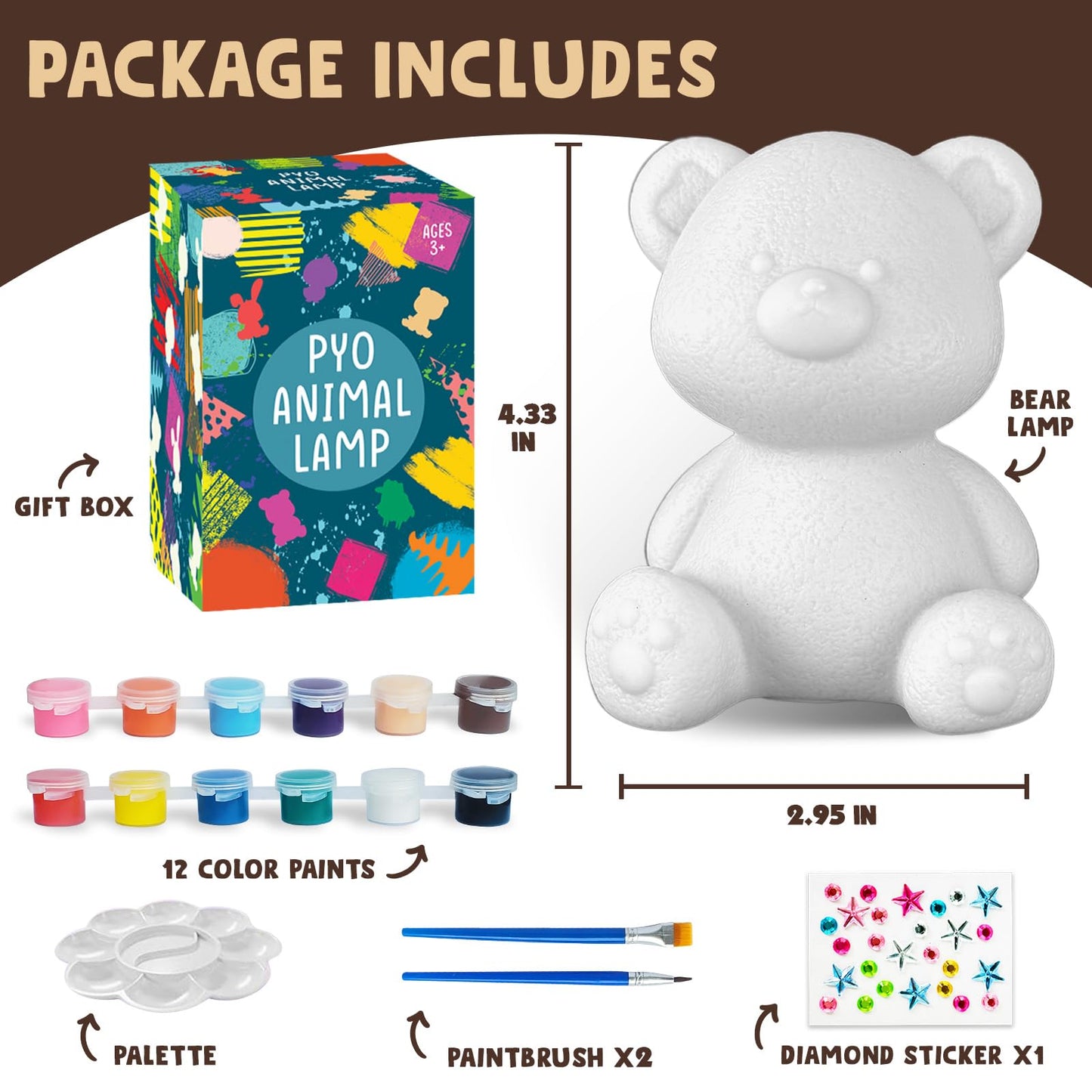 Goody King Paint Your Own Bear Lamp Kit, DIY Night Light, Arts and Crafts for Kids Ages 8-12, Art Supplies Painting kit for Kids, Room Decorations, Bear Crafts Birthday Gifts for Kids Ages 3 4 5 6 7 8