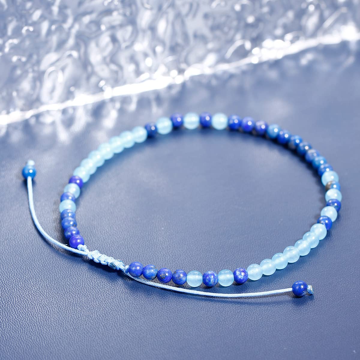 Jewever Agate Beads Anklet Bracelet for Women Healing Energy Crystals and Gemstones Beach Foot Beaded Jewelry Gifts (Blue Agate/Lapis lazuli)