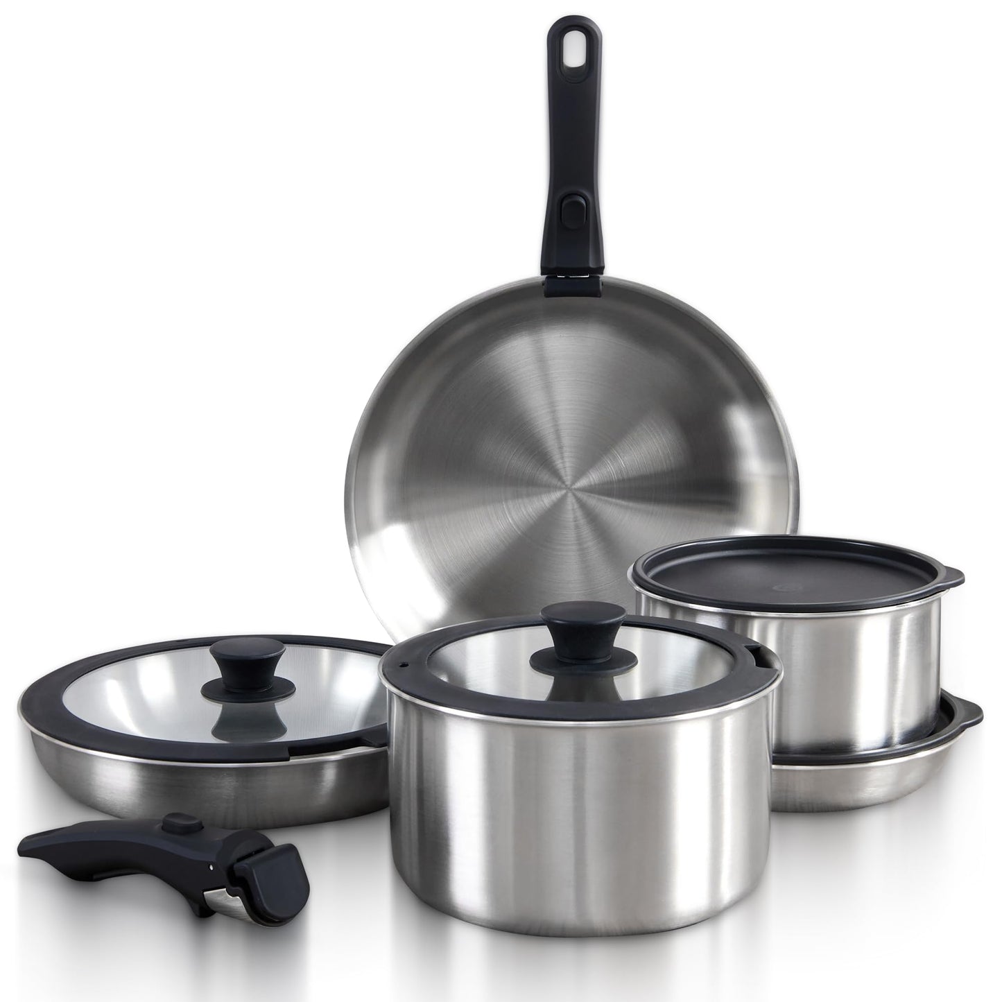 GOURMETIFIC® Stainless Steel Cookware Set [11 PIECES] - Non Toxic Kitchenware - Induction, Gas & Oven Cooking Ware - Pot & Pan with Removable Handles - Stackable Pots & Pans - Dishwasher Safe