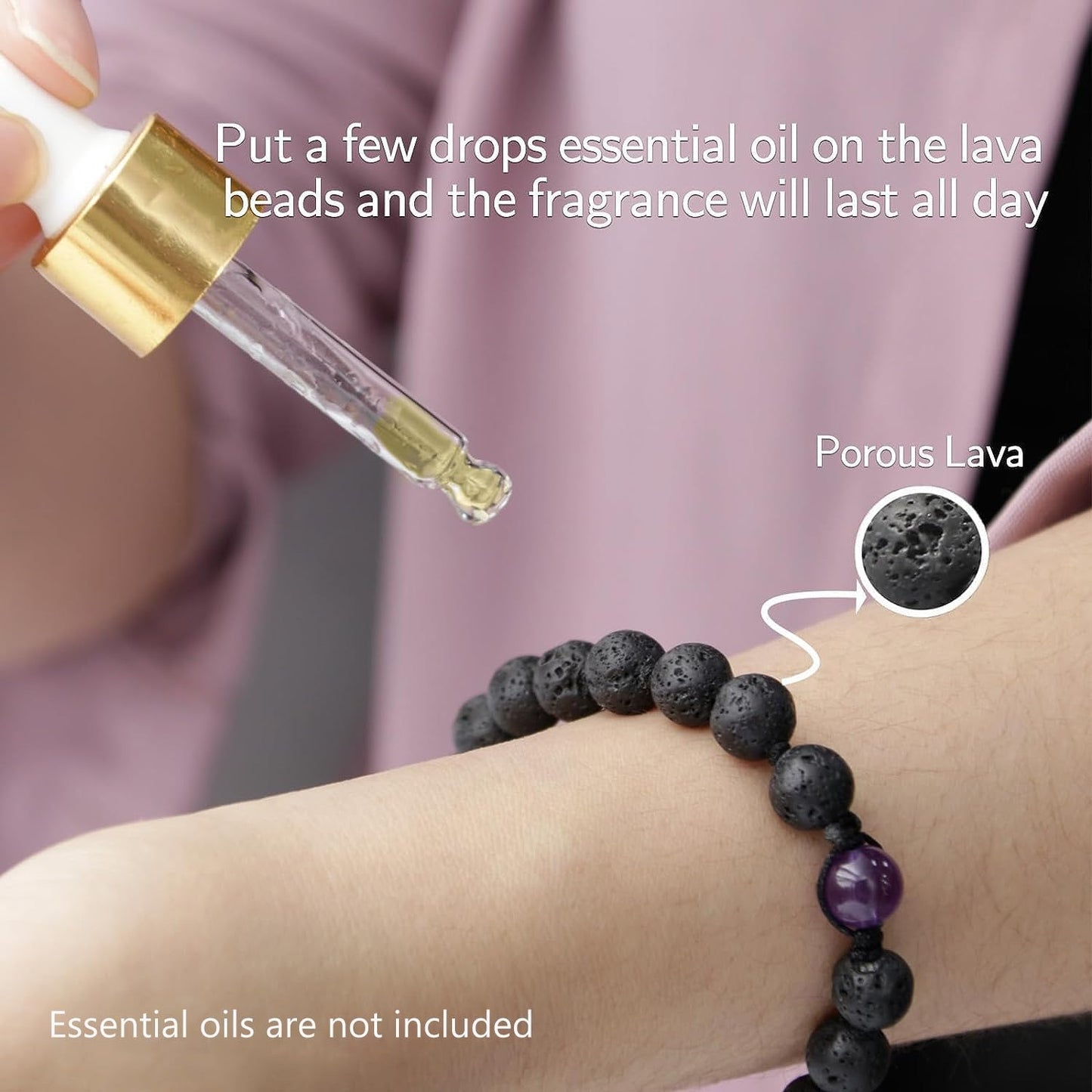 Amethyst Crystal Lava Rock Beads Bracelet - Onesmek Lava Stone Essential Oil Diffuser Women Bracelet, Natural Stone Beaded Bracelets Self Care Gifts Christmas Stocking Stuffers for Women