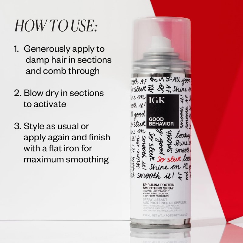 IGK GOOD BEHAVIOR Spirulina Protein Smoothing Spray Travel | 4 Day Keratin Like Treatment + Frizz Control + Heat Protectant | Vegan + Cruelty Free | 2.4 Oz