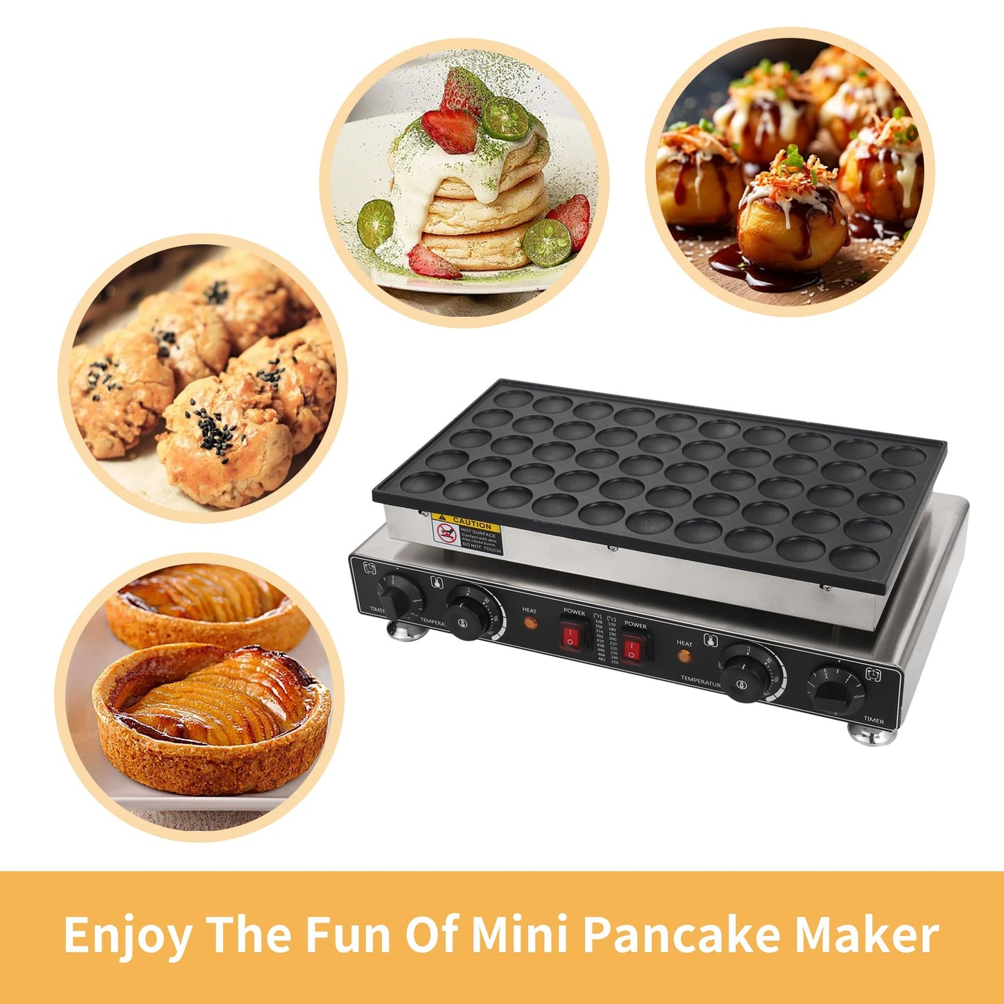 Heuyrao 50PCS Mini Dutch Pancake Baker, 110V 1800W Commercial Pancake Maker Machine, 1.6 Inches Electric Nonstick Pancake Maker, Commercial Muffin Maker for Home Kitchen & Restaurant