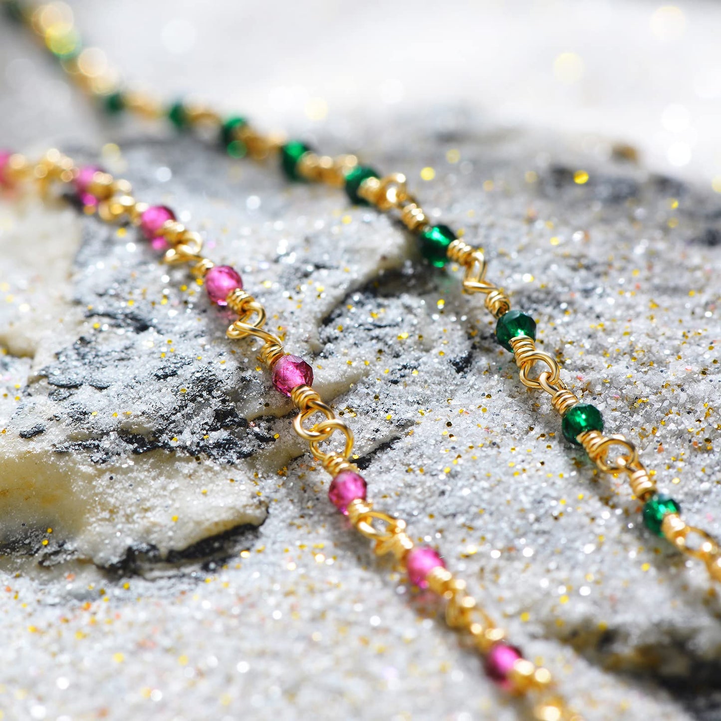 MTMY Gold Anklets for Women 14K Gold Plated Tiny Bead Anklet Green Cubic Zirconia Tassel Foot Chain Dainty Adjustable Cute Anklets Summer Beach Boho Jewelry Gift for women (crystal-green)