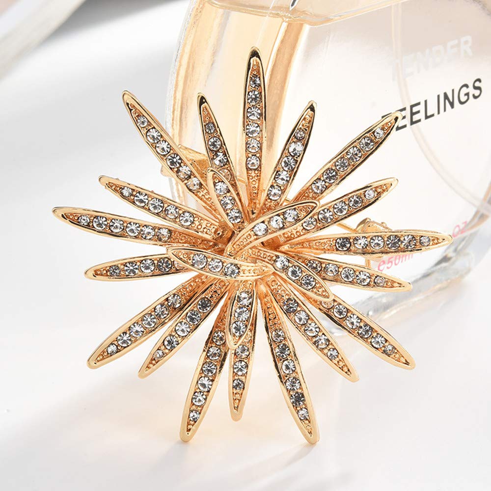 GYAYU Sun Flower Brooch Jewelry For Women，Gold Tone Austria Rhinestone Crystal Brooch Pins Jewelry