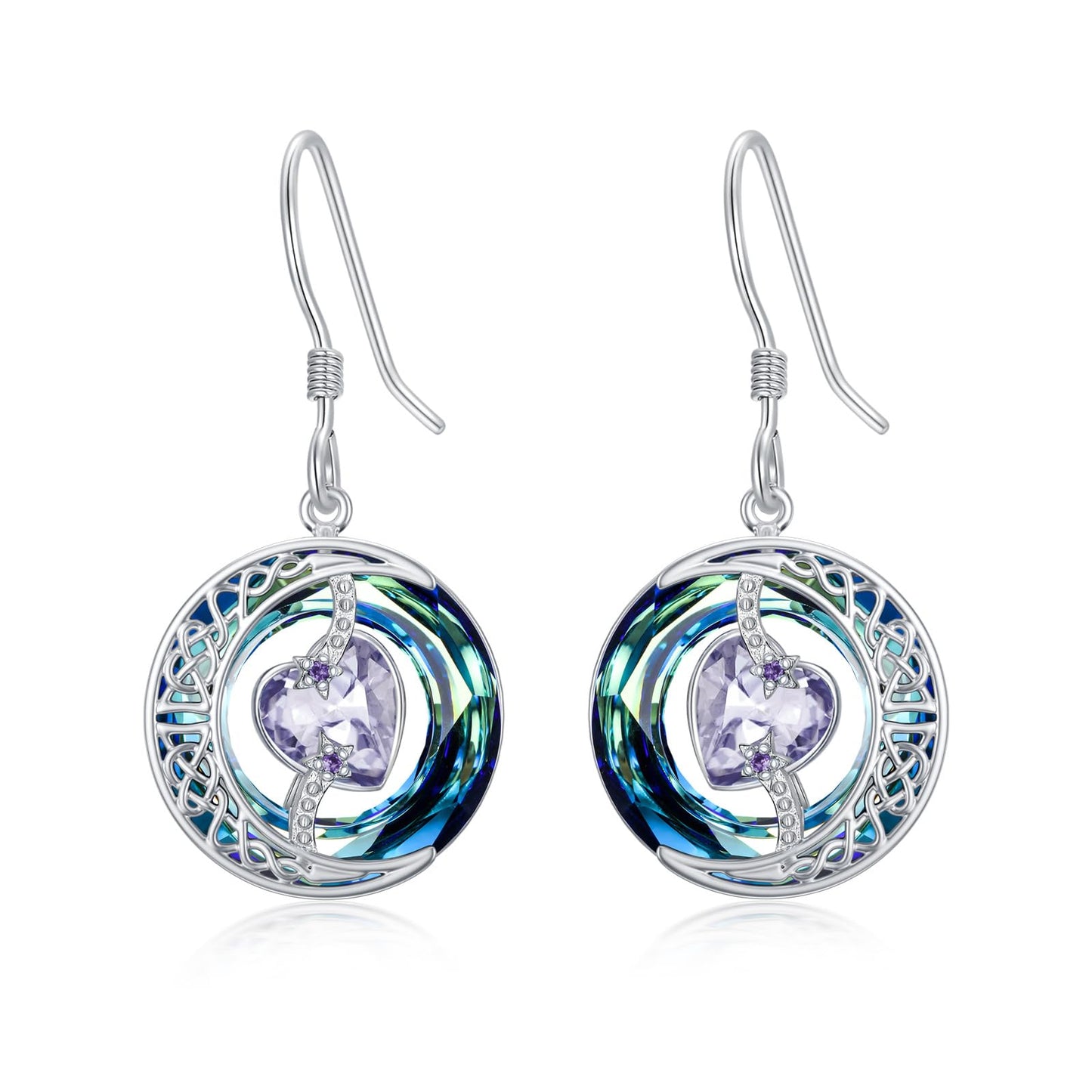 TOUPOP Alexandrite Earrings June Birthstone Earrings Sterling Silver Moon and Star Drop Dangle Earring Jewelry Blue Crystal Birthday Mothers Day Gifts for Women Mom Her