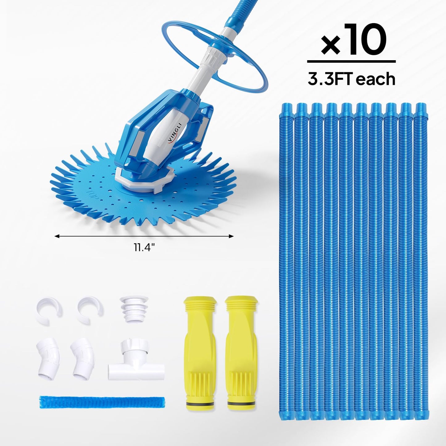 VINGLI Pool Vacuum Cleaner Automatic Sweeper Swimming Pool Creepy Crawler Vacuum with 33FT Hoses (Light Blue&White)