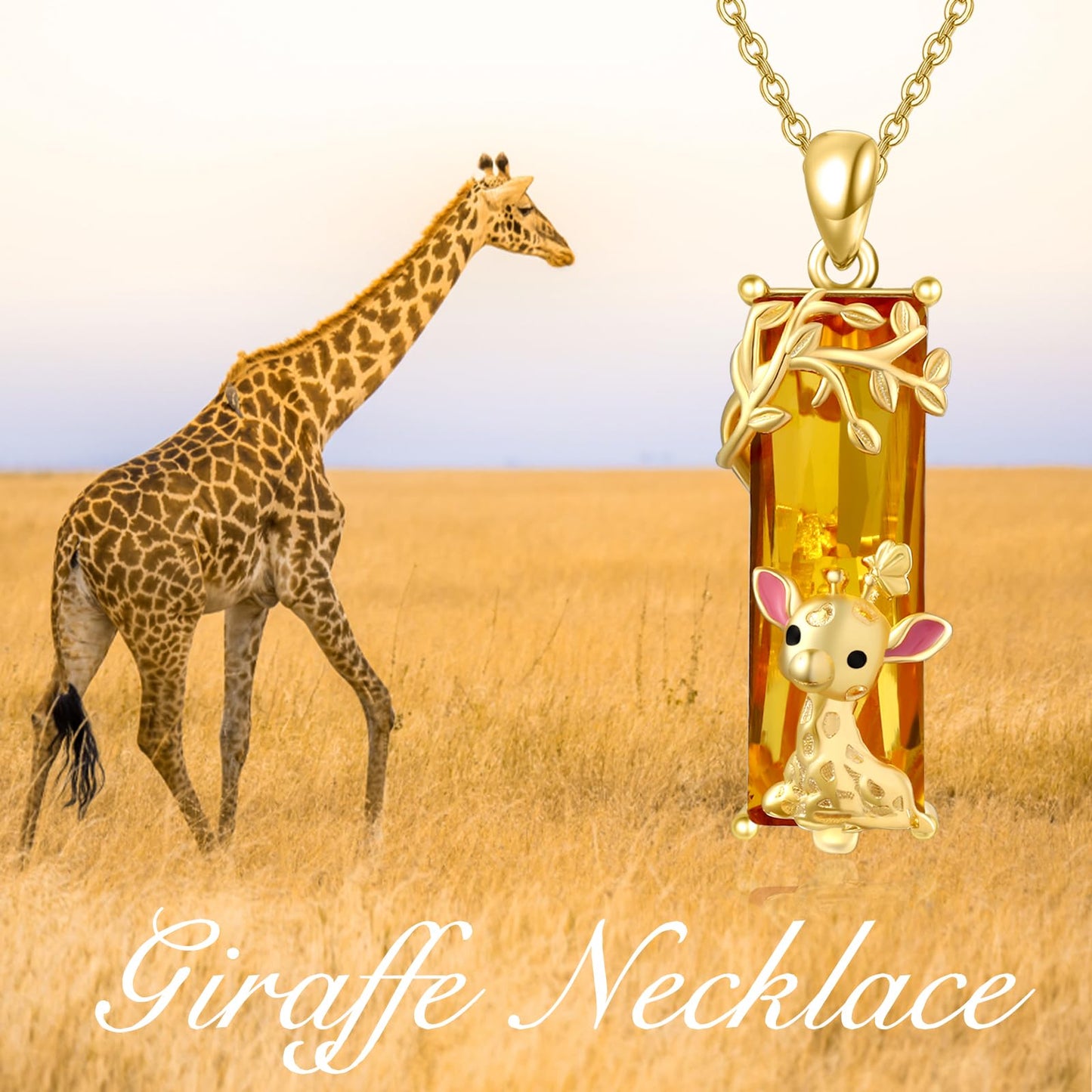 AENEAS Giraffe Necklace for Women 925 Sterling Silver Giraffe Pendant Necklace Citrin Crystal Jewelry Gift for Women Daughter Wife