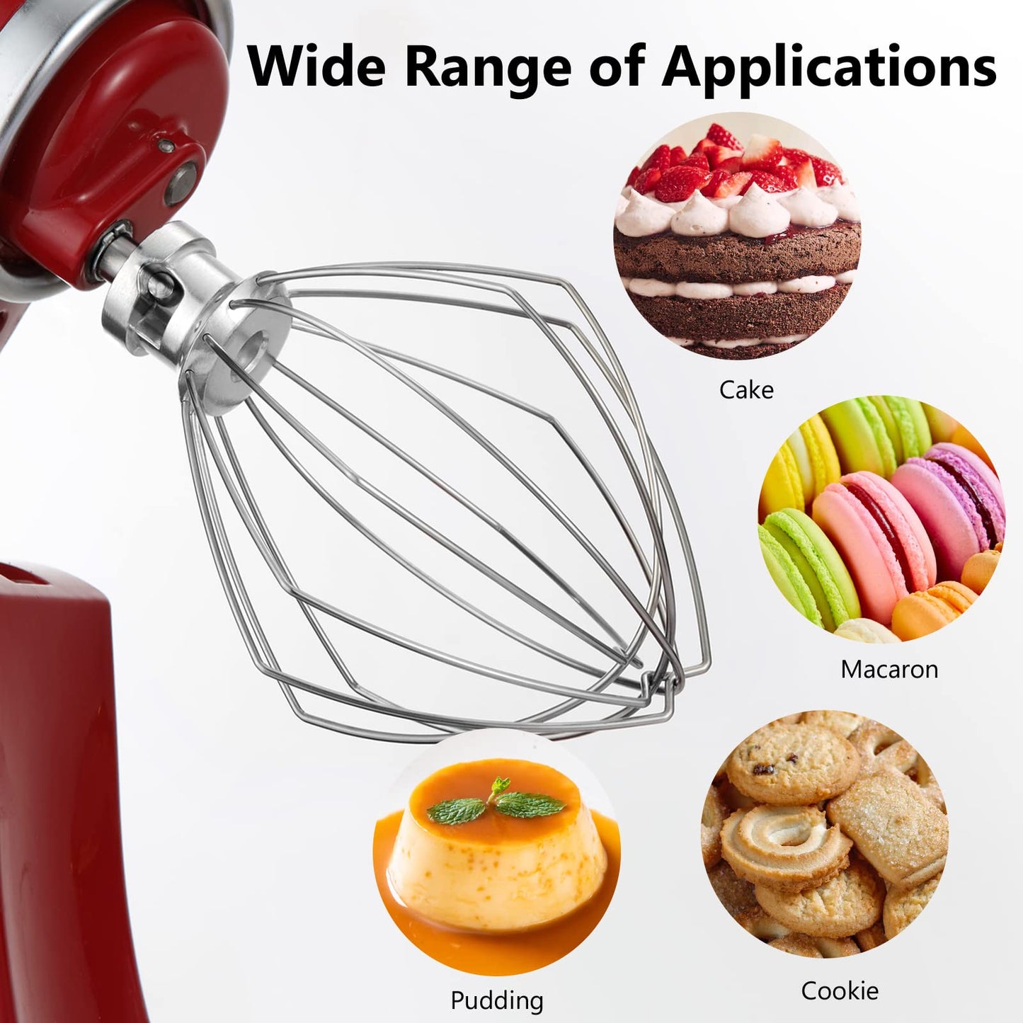 LETOMS Wire Whip for Kitchenaid Stand Mixer 5QT Lift and 6QT, Whisk Attachment for KitchenAid, Stainless Steel Egg Cream Stirrer
