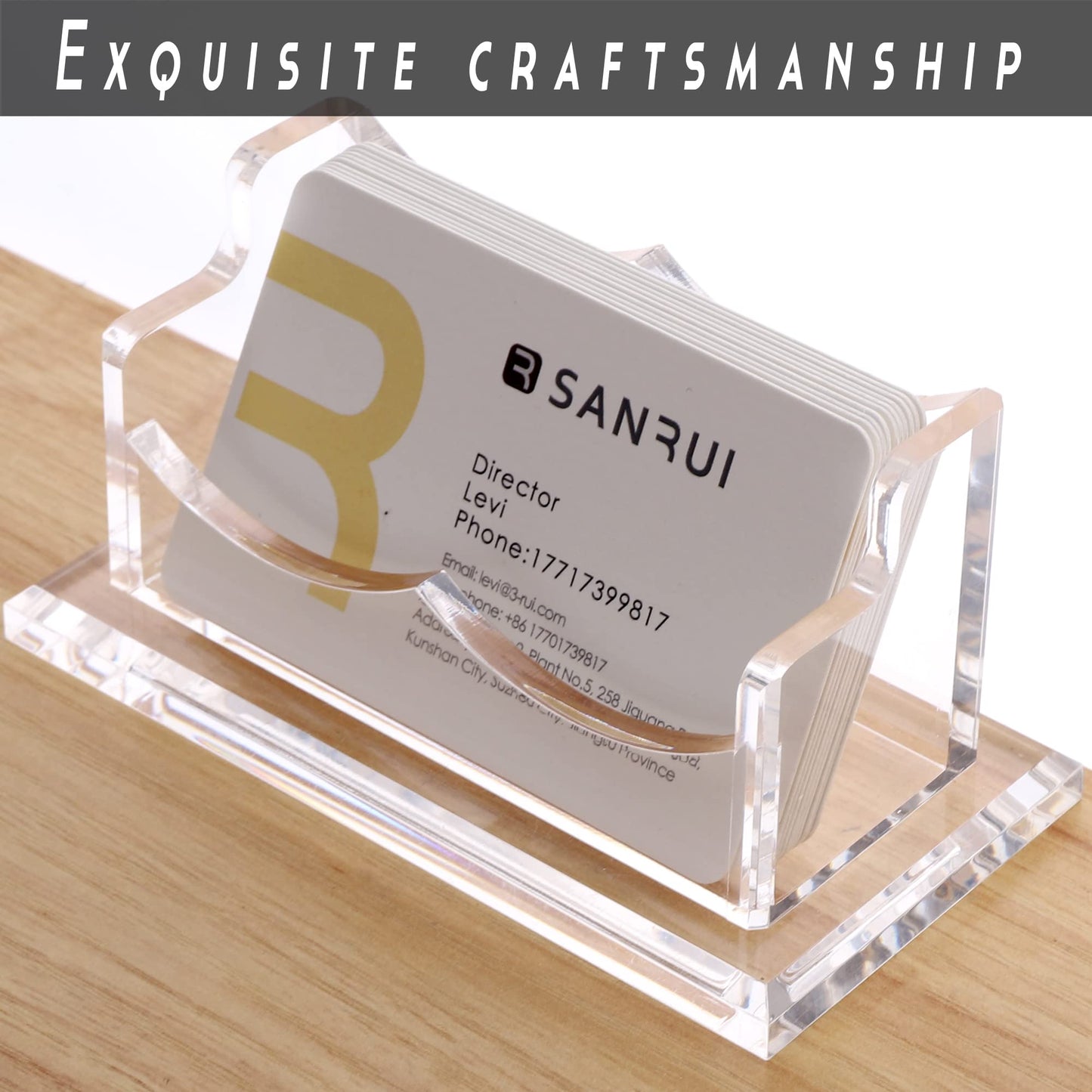 SANRUI Clear Horizontal Business Card Holder Stand for Desk, Acrylic Desktop Display Name Cards Holders Organizer Storage Rack,for Exhibition, Home, Office,1 Tier 1 Pocket, 60 Card Capacity